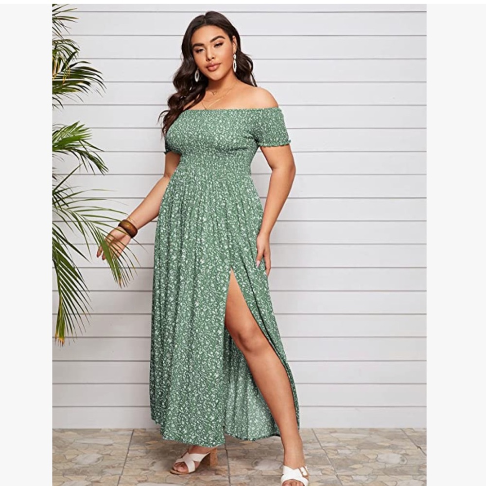 Plus Size Boho Floral Print Split Dress